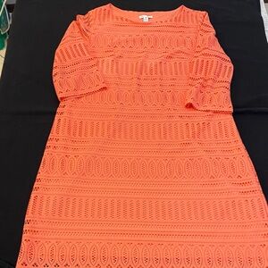London Times Vibrant Coral Crochet Lace Dress